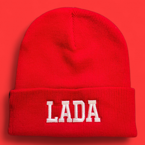 LADA kötött visszahajtott gyerek sapka, piros